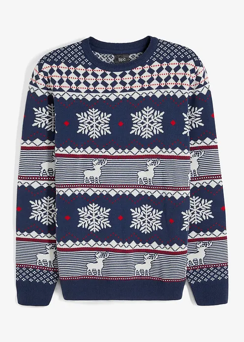 Norweger-Pullover mit nachhaltigem Material in blau von vorne - bonprix