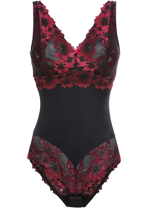 Body ohne Bügel mit floraler Spitze in schwarz von vorne - bonprix