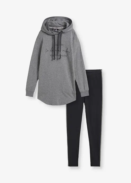 Jogginganzug mit Long-Sweatshirt und Leggings (2-teilig) in grau von vorne - bonprix