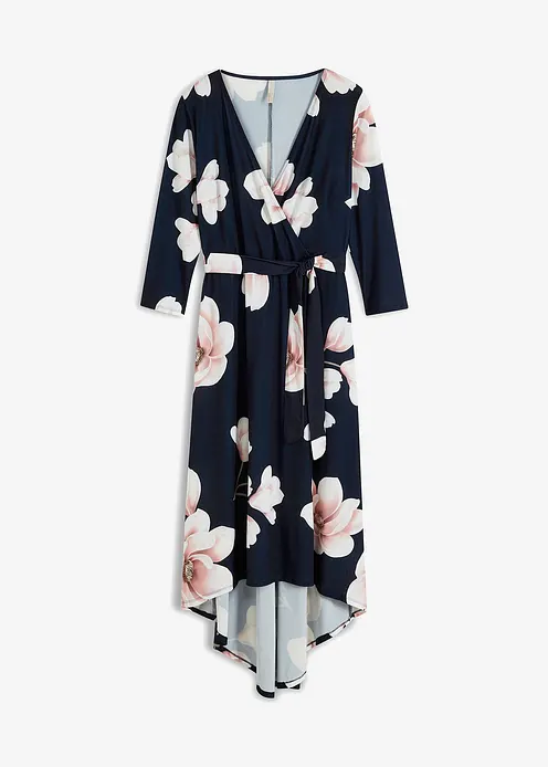 Vokuhila-Kleid aus Jersey mit Bindeband in blau von vorne - bonprix