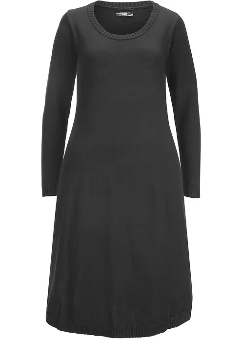 Strickkleid in ausgestellter Form in schwarz von vorne - bonprix