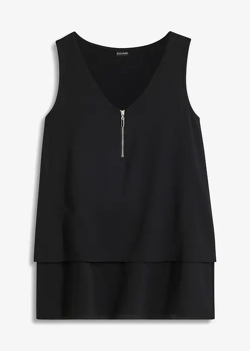 Top mit Zipper aus nachhaltige Viskose in schwarz von vorne - bonprix