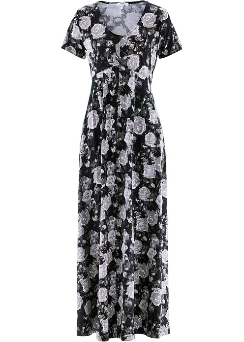 Maxi- Shirt- Kleid, kurzarm in schwarz von vorne - bonprix
