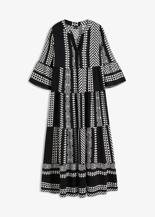 Maxikleid aus fließender Viskose in schwarz von vorne - bonprix