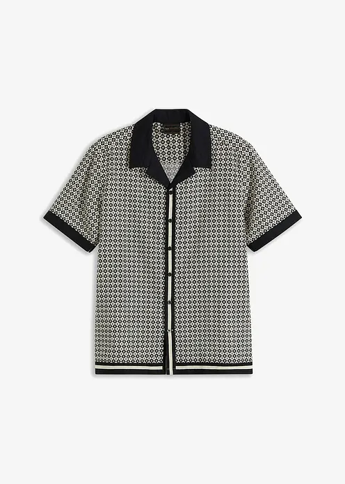 Kurzarmhemd aus luftigem Leinen-Mix in beige von vorne - bonprix