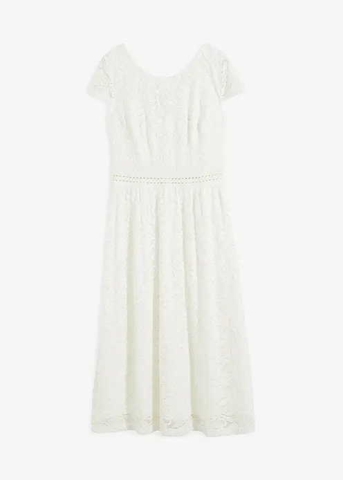 Spitzenkleid mit Häkel-Einsatz in der Taille in weiß von vorne - bonprix