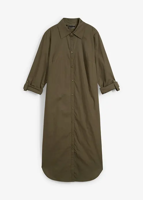 Hemdblusenkleid aus Baumwoll-Popeline in grün von vorne - bonprix