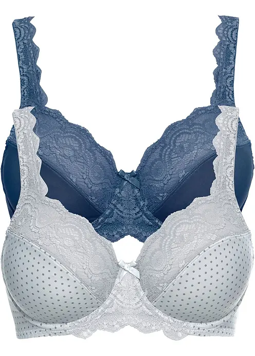 Bügel-BH mit zarter Spitze (2er Pack) in grau von vorne - bonprix