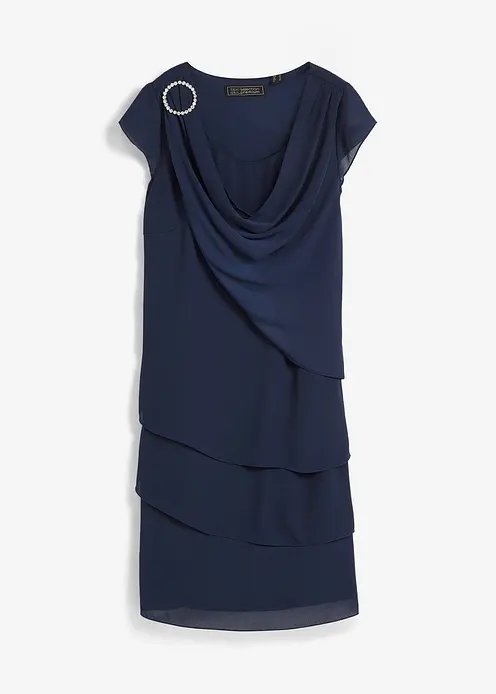 Minikleid im Lagen-Look mit dekorativem Accessoire in blau von vorne - bonprix