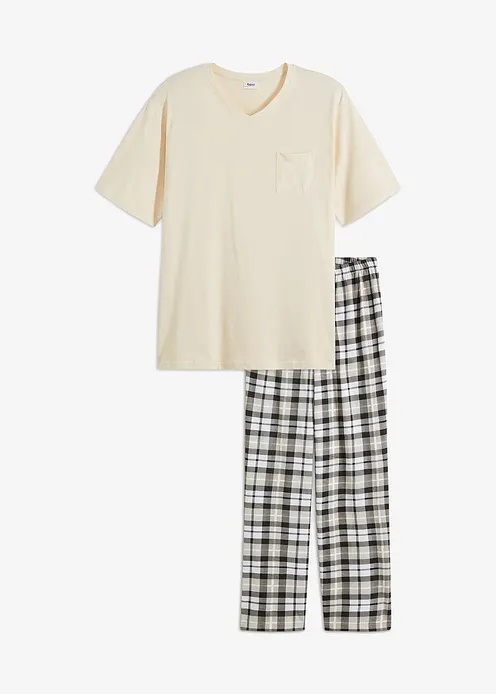 Pyjama aus Bio-Baumwolle mit kurzen Ärmeln in beige von vorne - bonprix