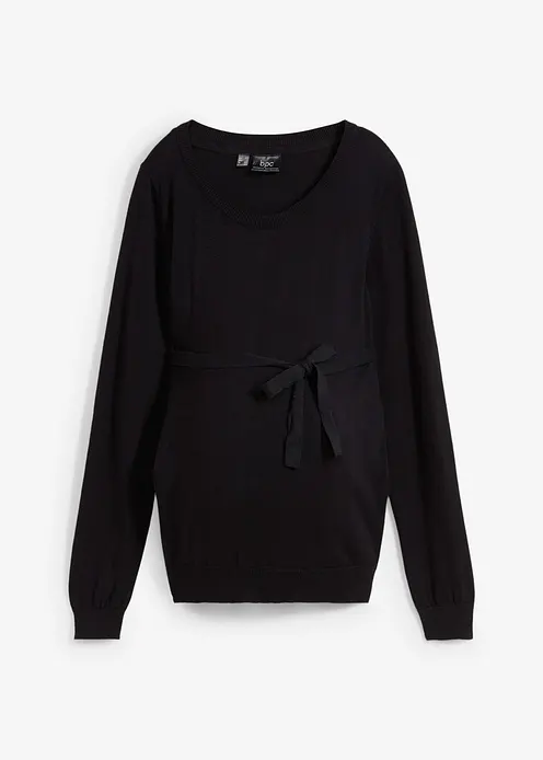 Umstandspullover aus reiner Baumwolle mit Bindeband in schwarz von vorne - bonprix