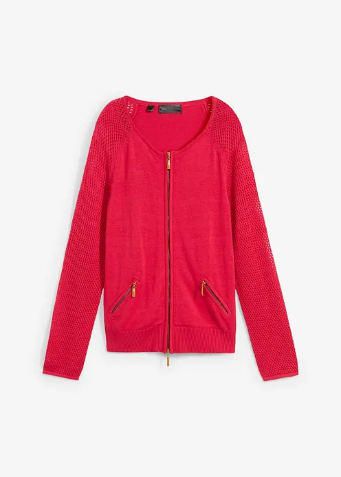 Strickjacke mit Reißverschlusstaschen in rot von vorne - bonprix