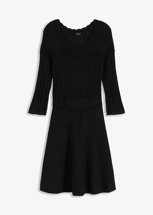 Strickkleid mit Ajourmuster in schwarz von vorne - bonprix