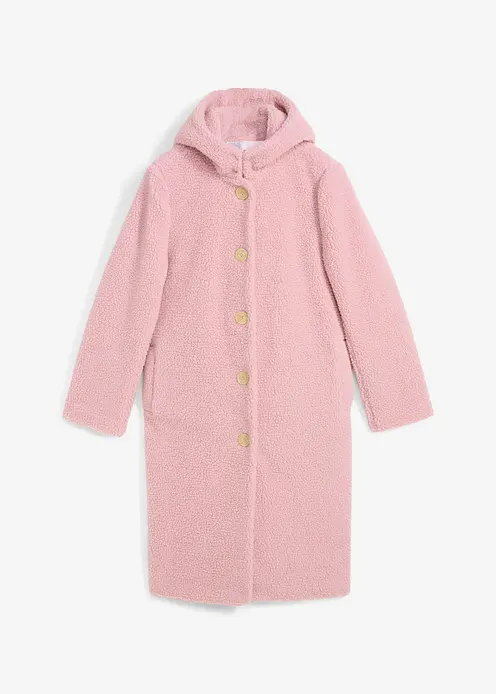 Teddymantel mit Kapuze und Taschen in rosa von vorne - bonprix