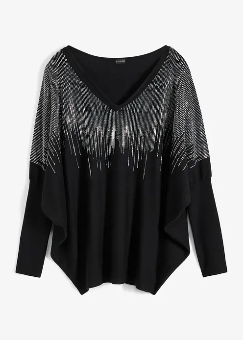 Feinstrickpullover mit Strass-Applikation in schwarz von vorne - bonprix