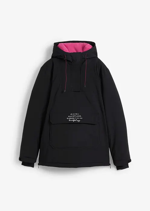 wasserdichte Ski Funktions-Schlupfjacke mit Fleece-Futter in schwarz von vorne - bonprix