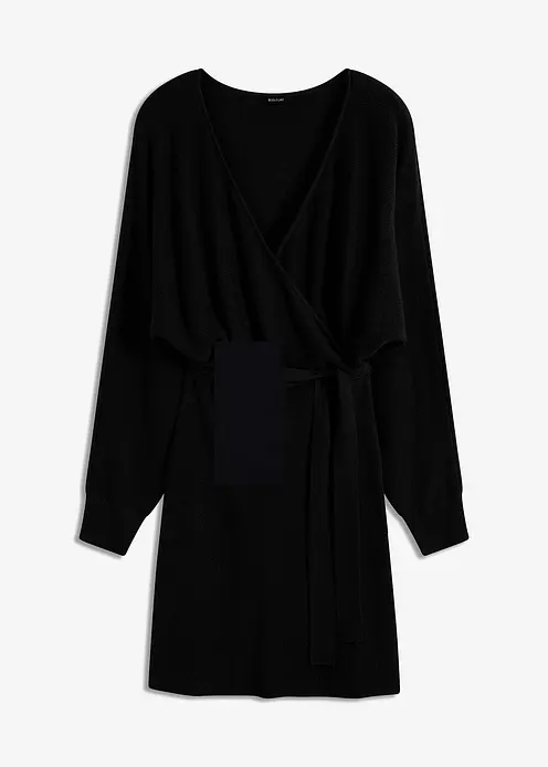 Strickkleid  aus Viskose-Mix in schwarz von vorne - bonprix