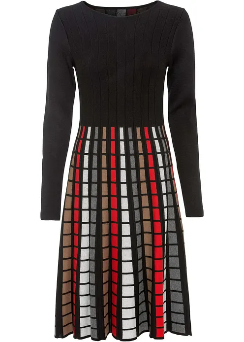 Strickkleid mit Karos in schwarz von vorne - bonprix