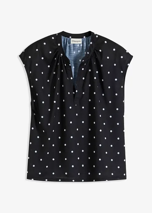 Kurzarmshirt mit Henley-Ausschnitt aus Viskosemix in schwarz von vorne - bonprix
