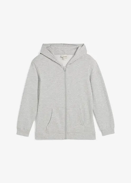 Kapuzen-Sweatjacke aus weichem Bio-Baumwoll-Mix in grau von vorne - bonprix