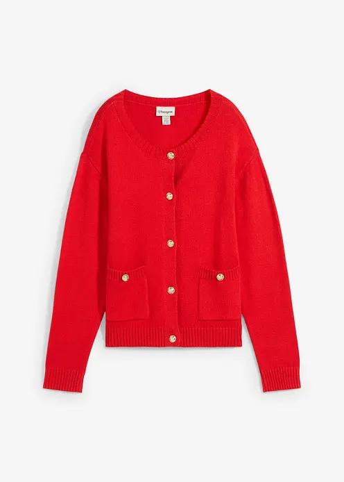 Feinstrickjacke aus Baumwoll-Mix in rot von vorne - bonprix