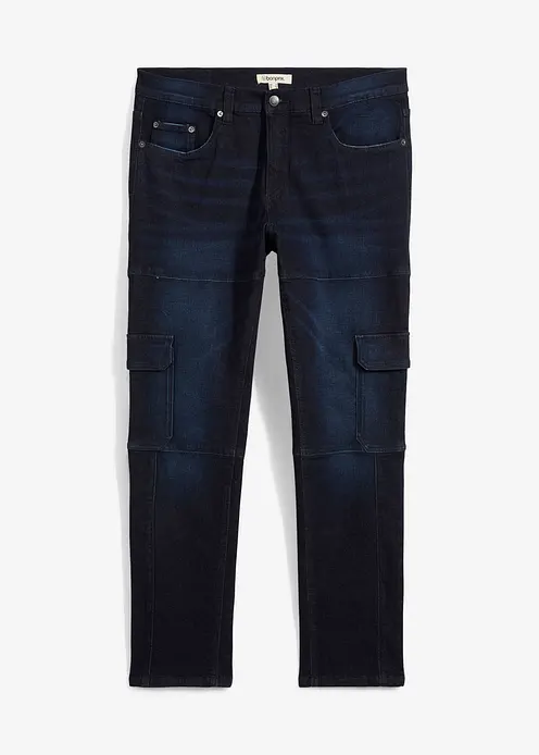 Slim Fit Cargo-Stretch-Jeans, Straight in blau von vorne - bonprix