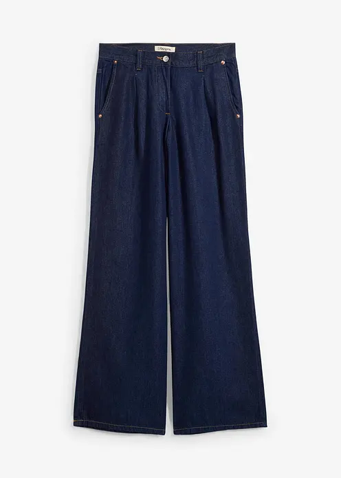 Wide-Leg-Jeans, Mid Waist in blau von vorne - bonprix