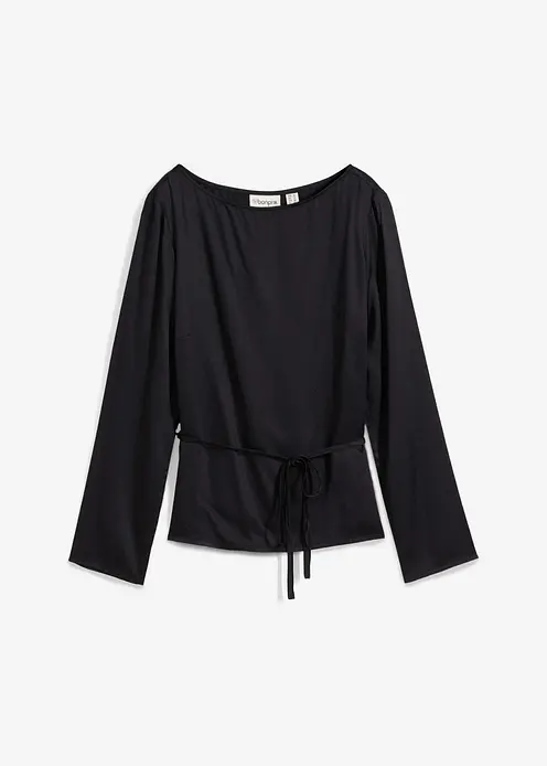 Tunika aus fließendem Satin in schwarz von vorne - bonprix
