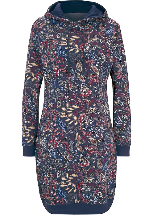 Sweatkleid, bedruckt, langarm in blau von vorne - bonprix