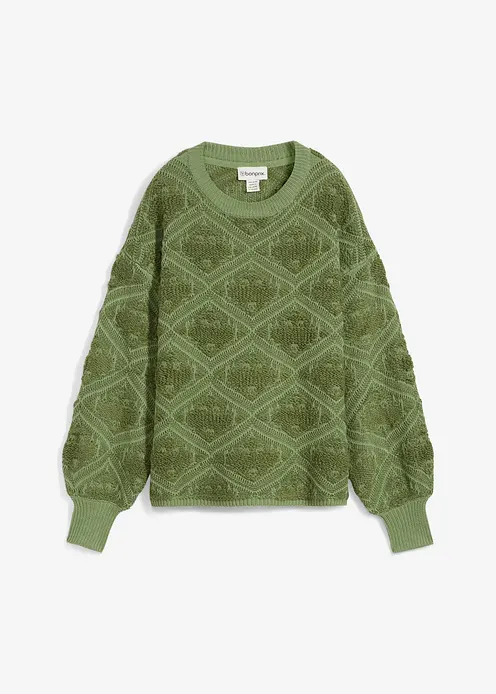 Boxy-Strickpullover in grün von vorne - bonprix