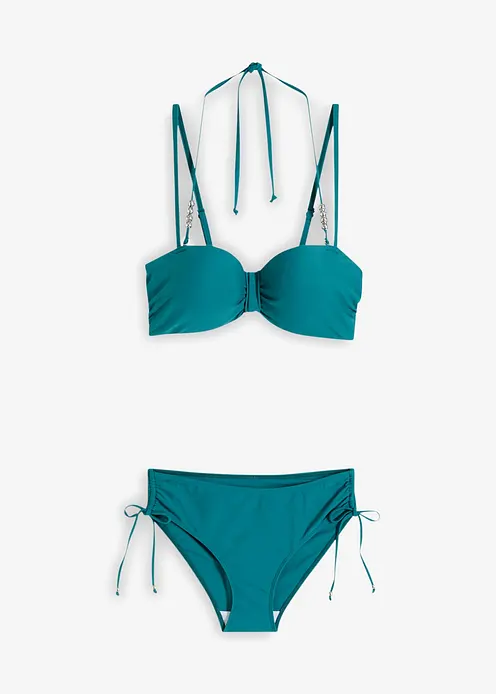 Balconette-Bikini (2-tlg. Set) mit extra Neckholder Träger in petrol von vorne - bonprix