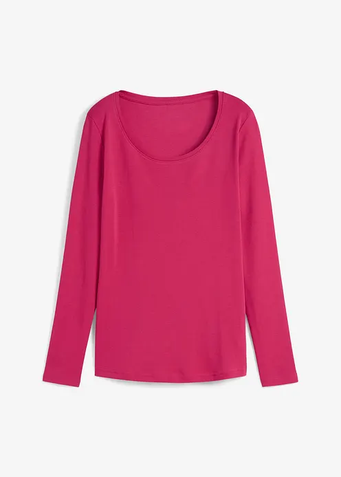 Langarmshirt aus reiner Bio-Baumwolle in pink von vorne - bonprix