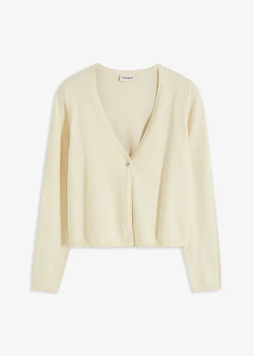 Schlichte Feinstrickjacke in beige von vorne - bonprix