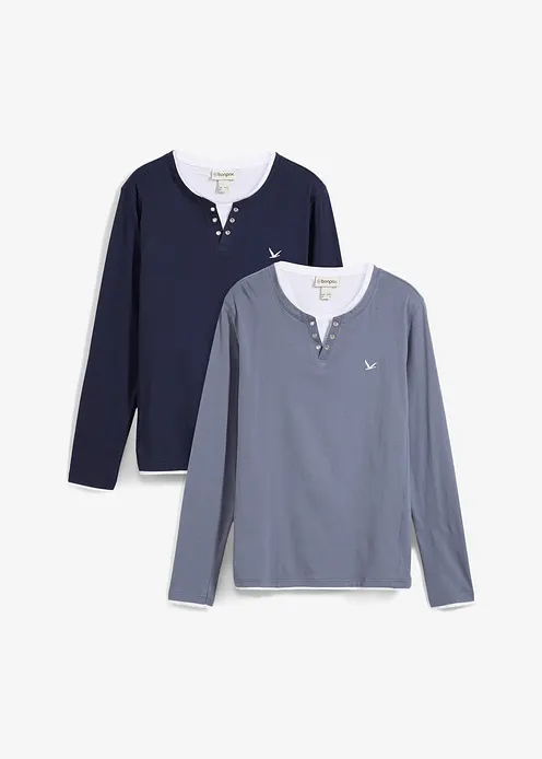 2 in 1 Shirt (2er Pack), Langarm in blau von vorne - bonprix