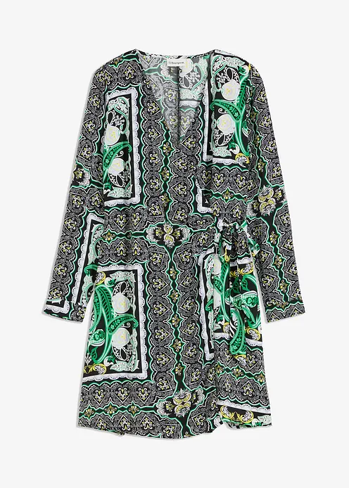 bedrucktes Satin-Wickelkleid in schwarz von vorne - bonprix