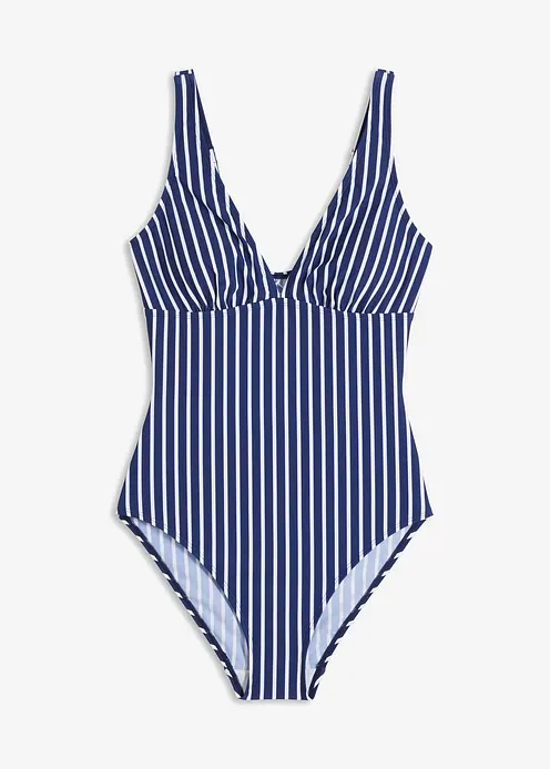 Medium Shape-Badeanzug mit tiefem Ausschnitt in blau von vorne - bonprix