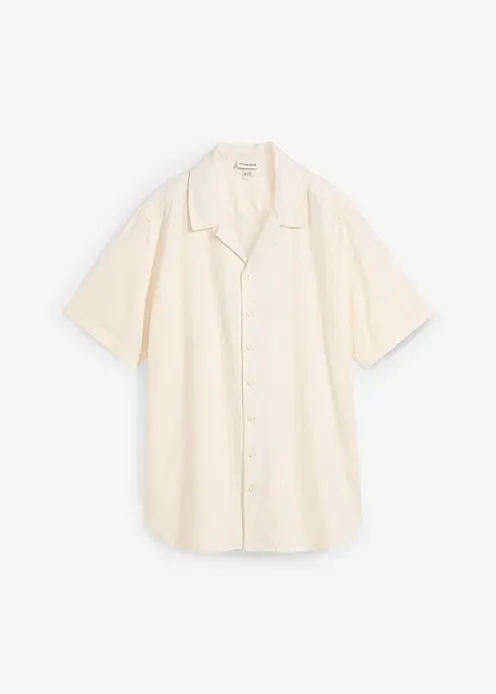 Kurzarmhemd aus Leinen in beige von vorne - bonprix