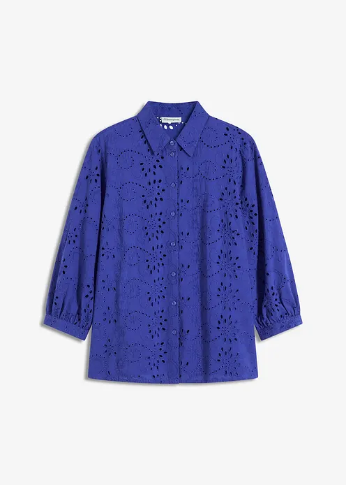 Lochstickerei-Bluse in blau von vorne - bonprix