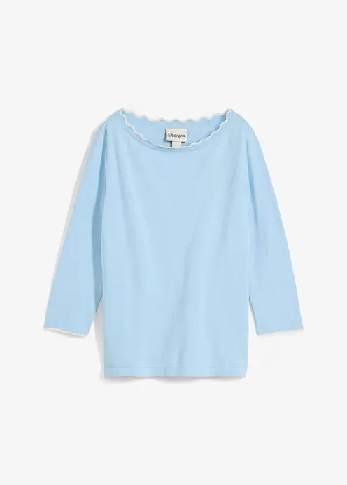 Feinstrickpullover mit Seidenanteil in blau von vorne - bonprix