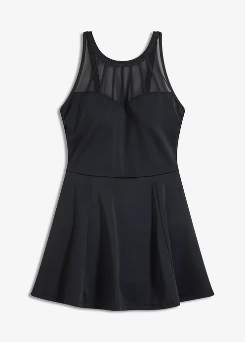 Medium Shape-Badekleid mit transparentem Mesh in schwarz von vorne - bonprix