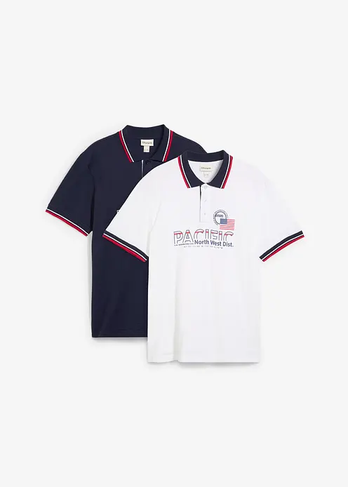 Poloshirt, Kurzarm aus reiner Bio-Baumwolle (2er Pack) in blau von vorne - bonprix