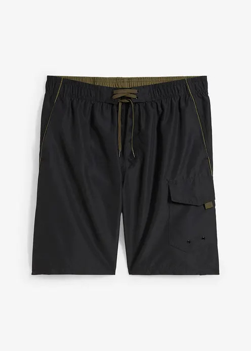 Badeshorts mit seitlicher Tasche in schwarz von vorne - bonprix
