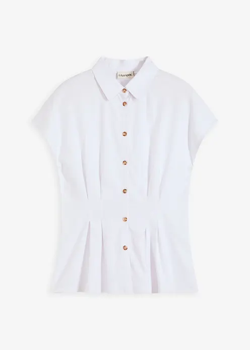 Kurzarmbluse aus luftigem Leinen-Mix in weiß von vorne - bonprix