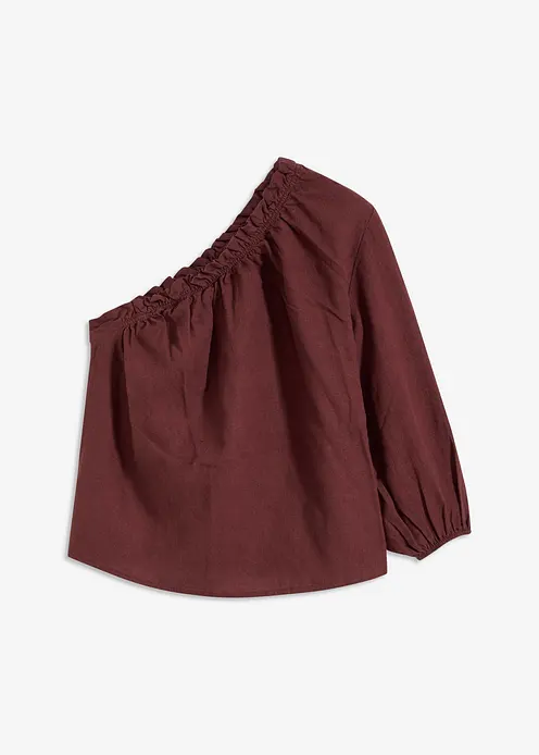 One-Shoulder Bluse mit Leinenanteil in braun von vorne - bonprix
