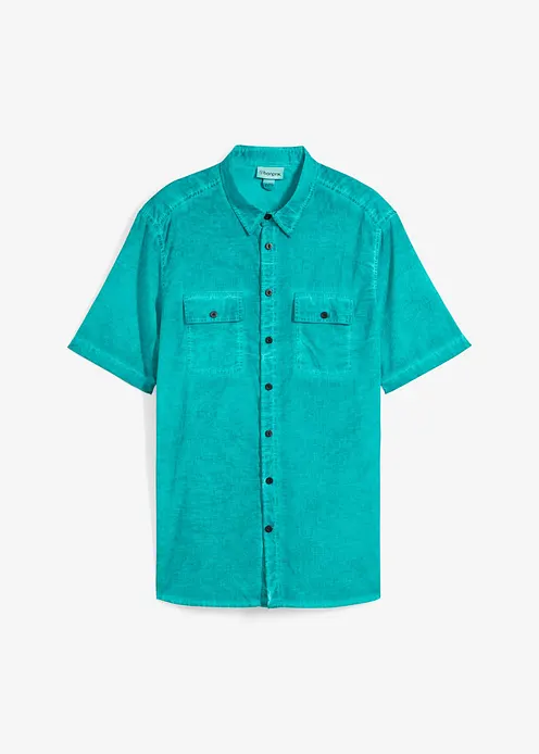 Kurzarmhemd in gewaschener Optik in grün von vorne - bonprix