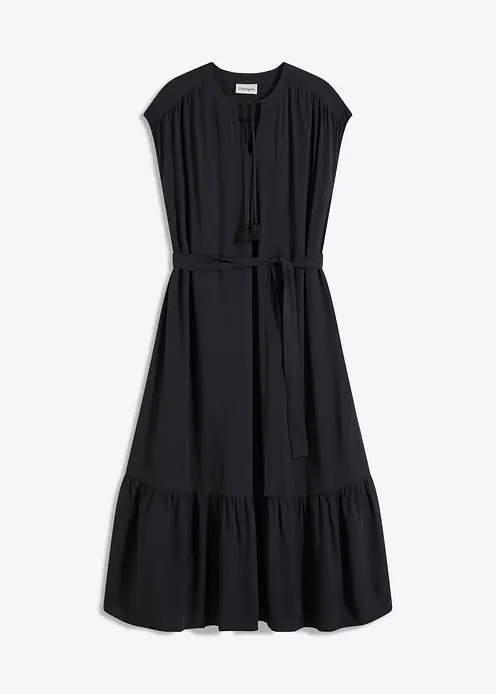 Hemdblusenkleid aus fließender Viscose in schwarz von vorne - bonprix