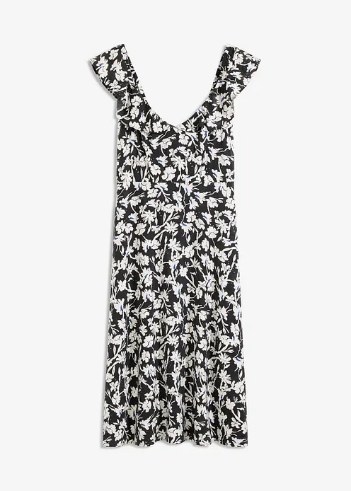 Midikleid aus fließendem Viskose-Mix in schwarz von vorne - bonprix