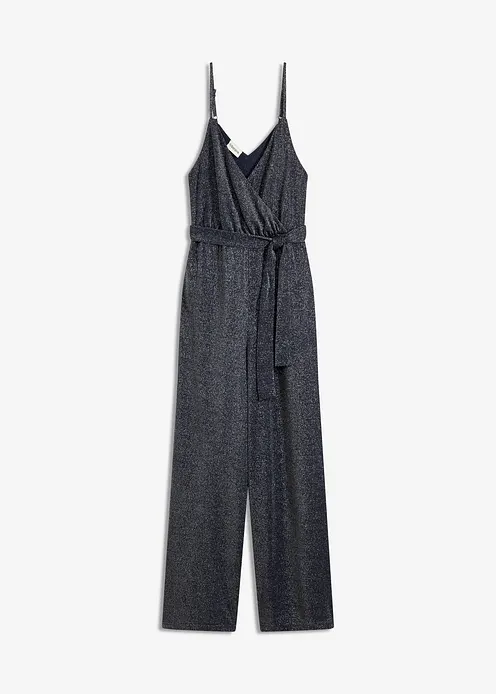 Jumpsuit aus leichter Viskose mit Glitzer in blau von vorne - bonprix