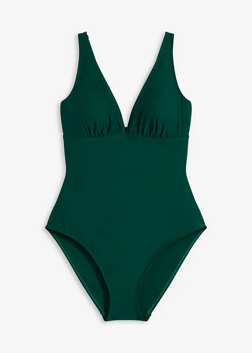 Medium Shape-Badeanzug mit tiefem Ausschnitt in grün von vorne - bonprix
