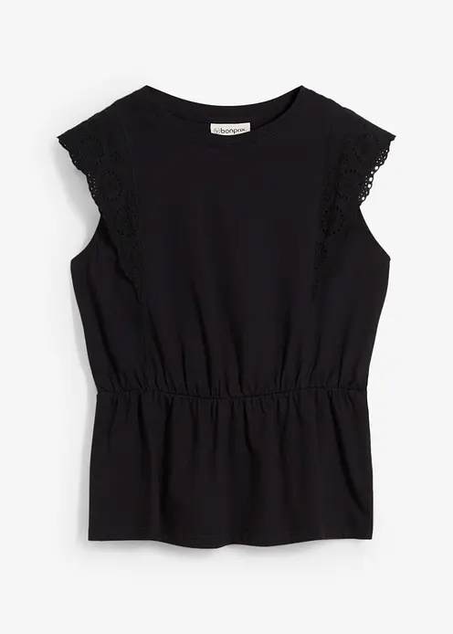 Shirt aus reiner Baumwolle in schwarz von vorne - bonprix